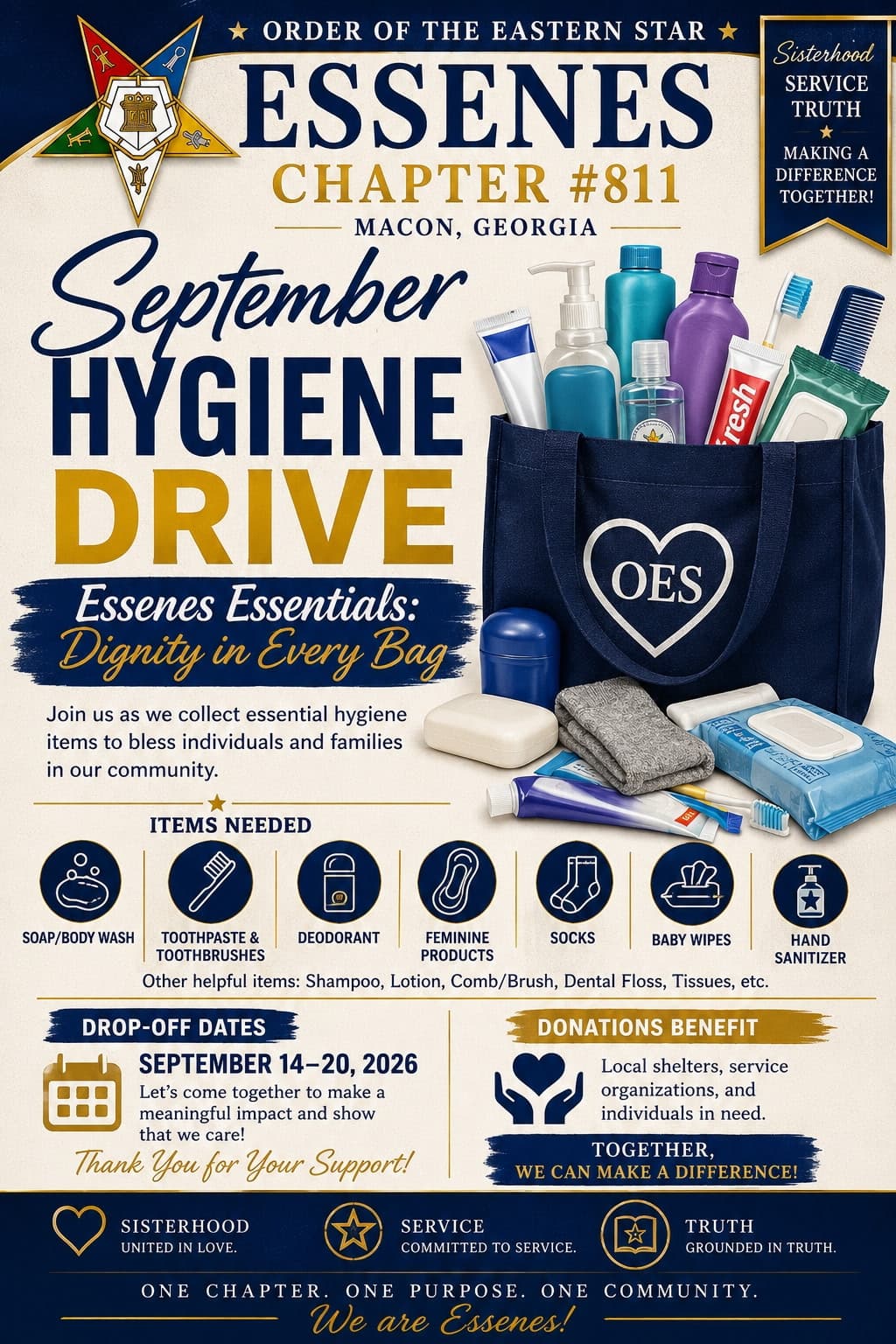 Essenes Chapter #811 September Hygiene Drive flyer